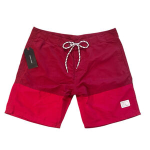 Adam Levine Mens Medium Swim Trunks Shorts Color Block Two Tone Red Pockets NEW
